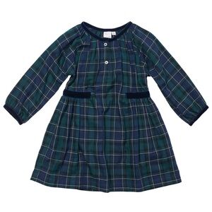Elizabeth Plaid Long Sleeve Dress in Green and Navy (Size 7)